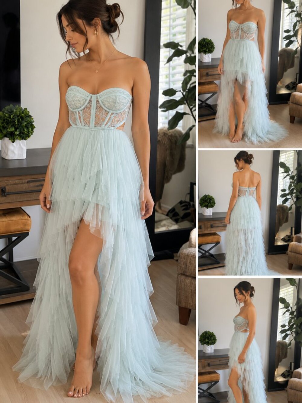 For Love & Lemons x Revolve Ethereal Blue Bustier High-Low Gown Size Small